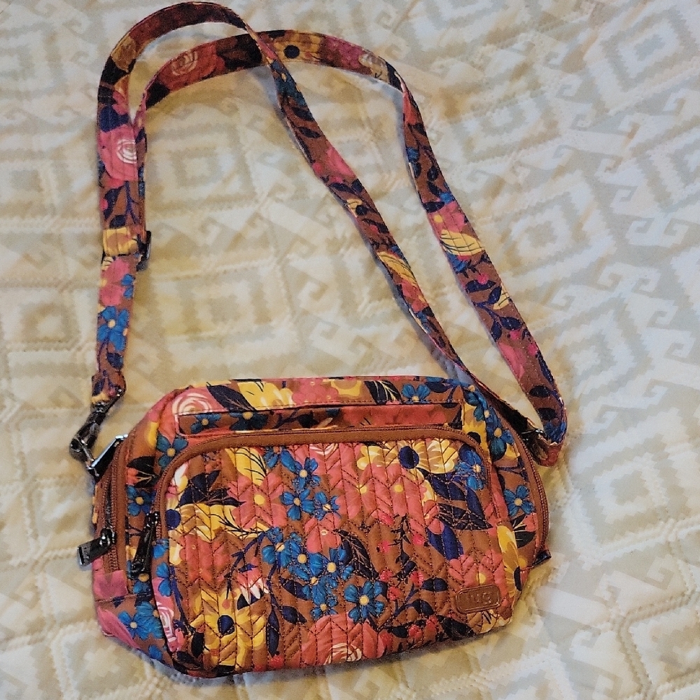 Pink and Blue Quilted Crossbody Bag with Vibrant Pattern